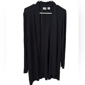 Chicos Long Cardigan Sweater Women’s 3 Size 16/18 Black Open Front